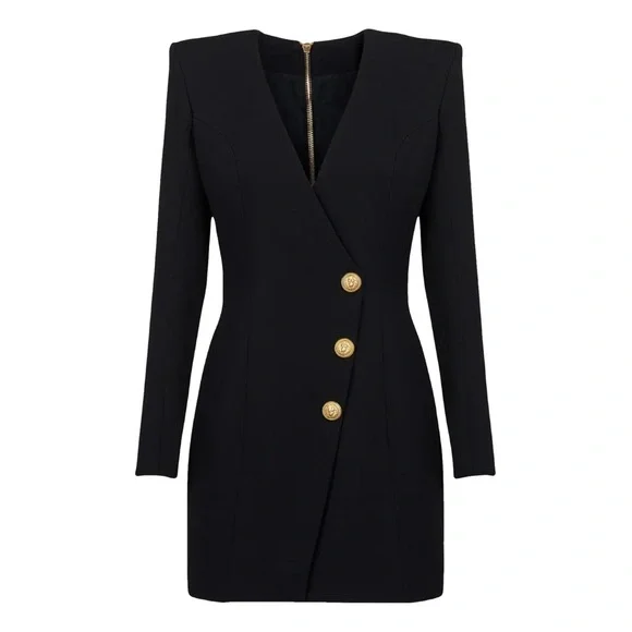 Balmain Black Mini Dress with Gold Buttons - Picture 1 of 5